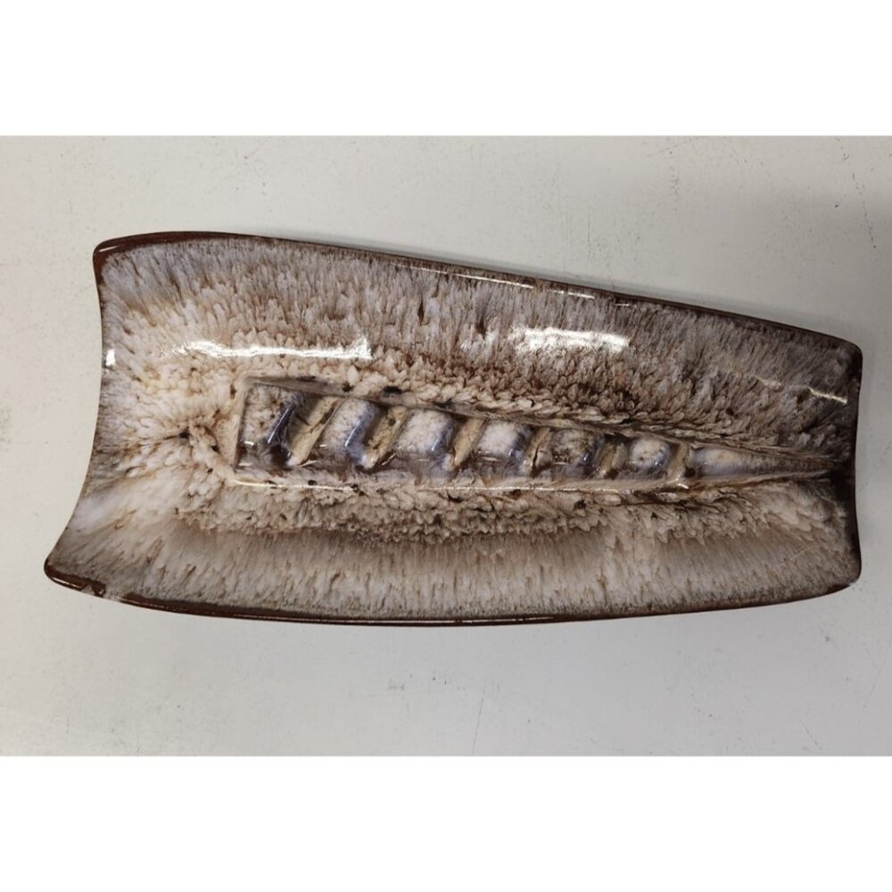 Mid Century Modern Vintage Brown & White Glazed Ashtray by Evangeline 905 MCM